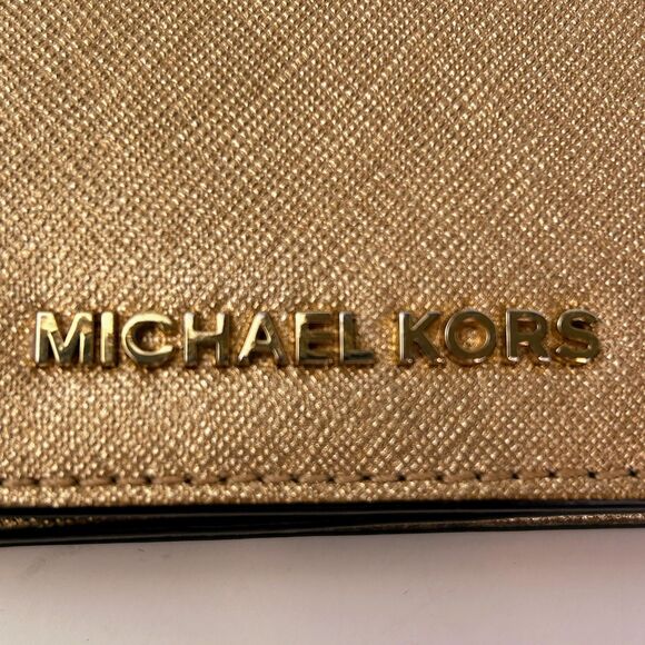 Michael Kors Jet Set Set Slim Saffiano Leather Wallet Gold Metallic Folding Card - Picture 6 of 8